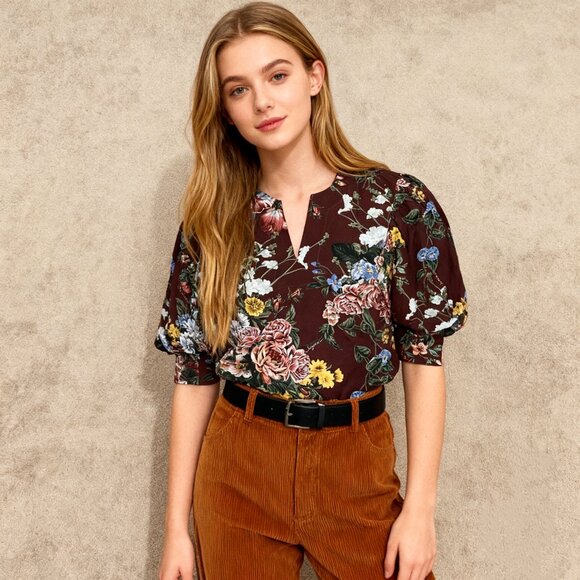 SEE BY CHLOÉ Tops - $395 NWOT SEE BY CHLOÉ Floral Print Cotton Top Blouse Size 38 Multicolor